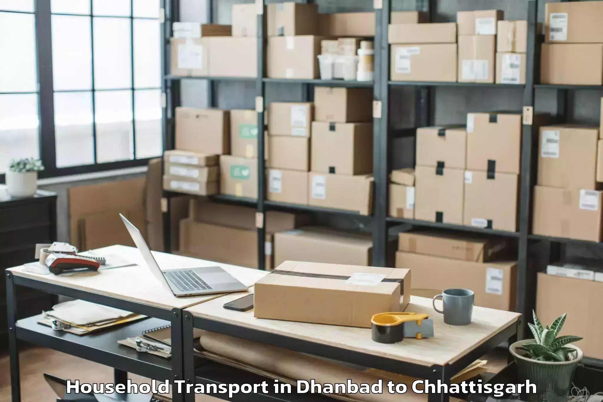 Easy Dhanbad to Bastar Household Transport Booking